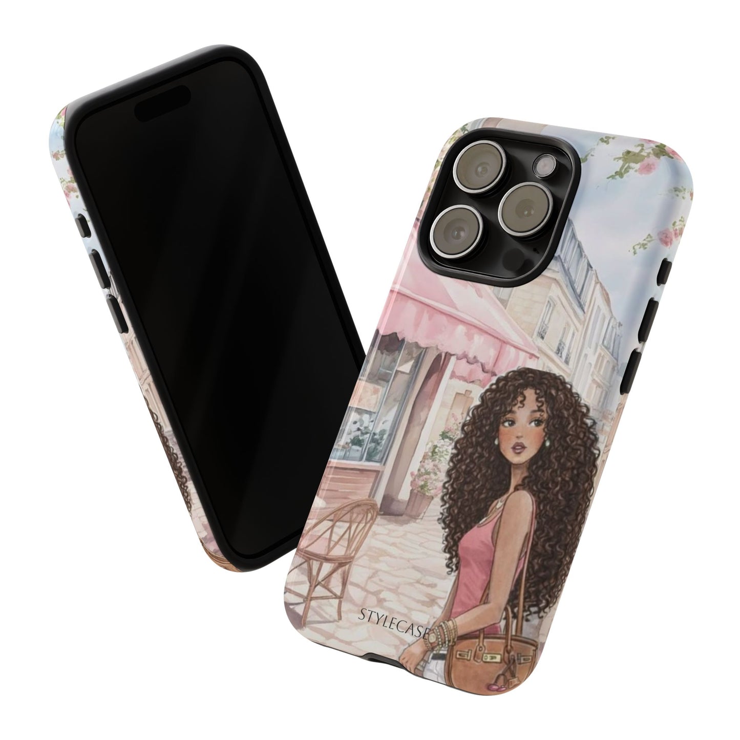 Paris Cafe Phone Case — Curly-Haired Girl Premium Cover