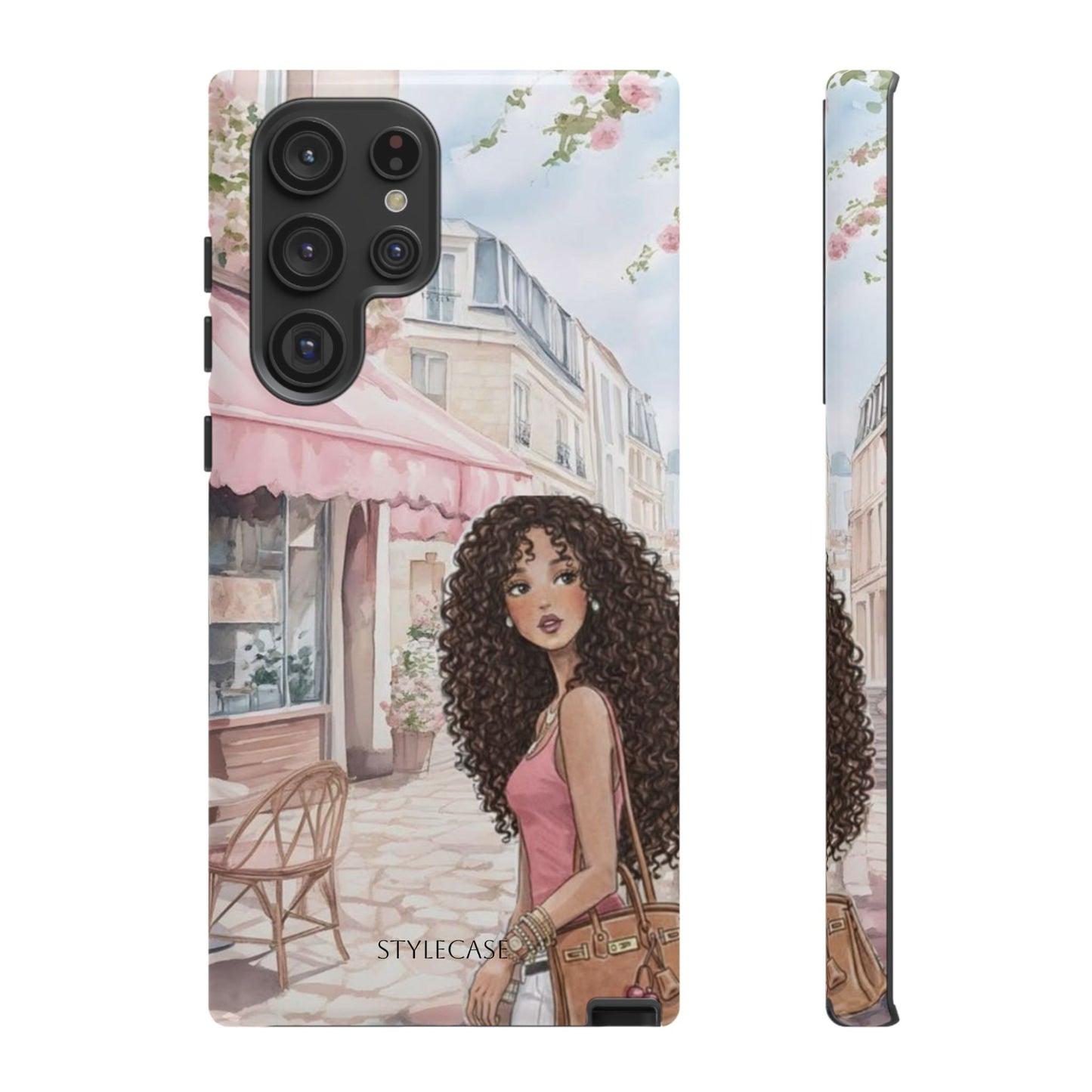 Paris Cafe Phone Case — Curly-Haired Girl Premium Cover