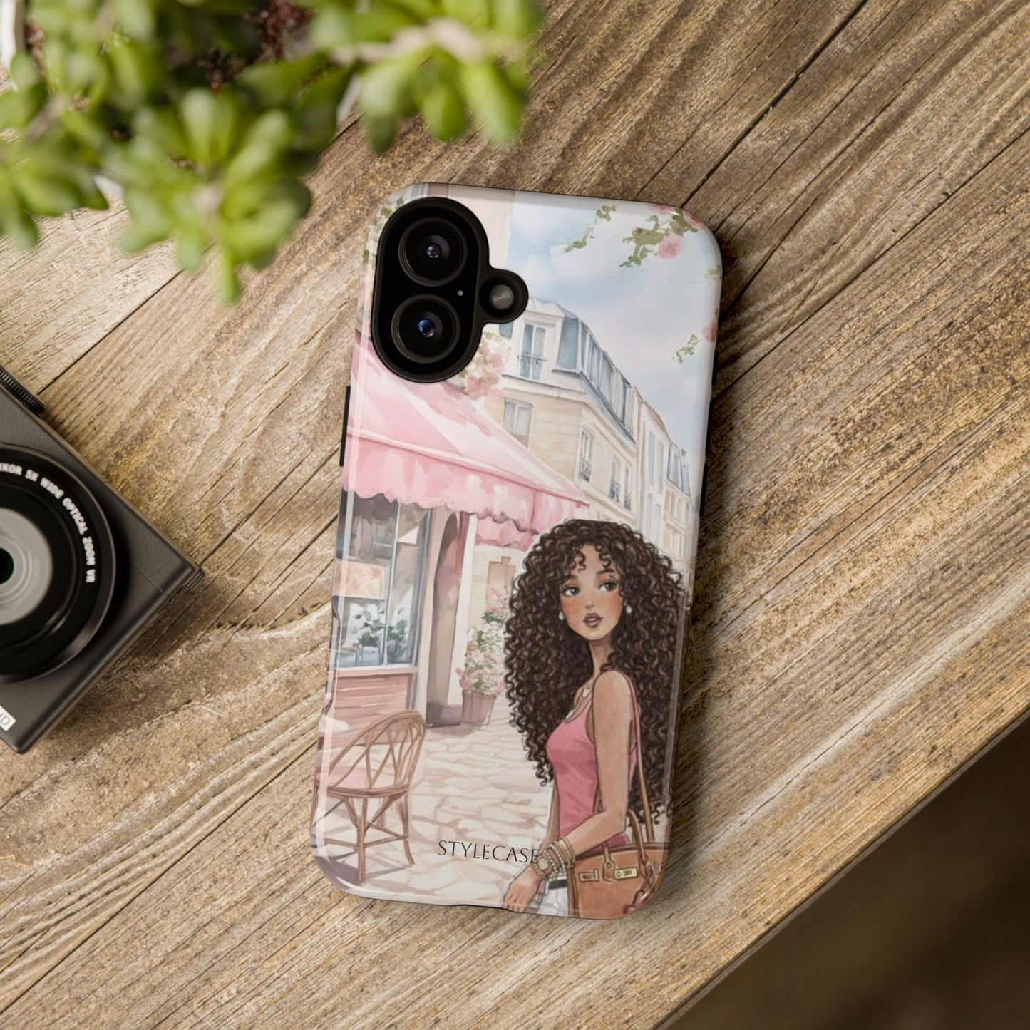 Paris Cafe Phone Case — Curly-Haired Girl Premium Cover