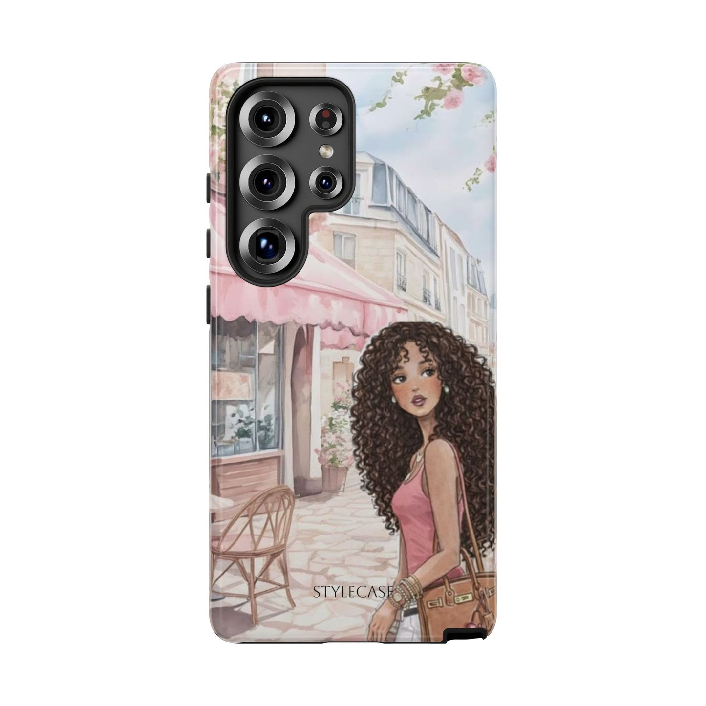 Paris Cafe Phone Case — Curly-Haired Girl Premium Cover