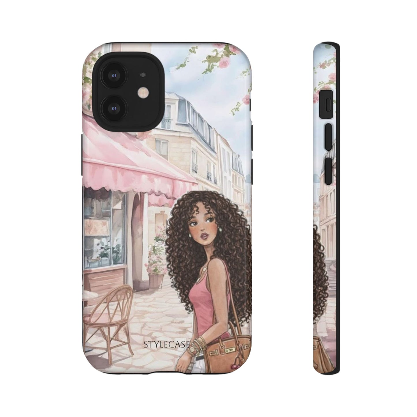 Paris Cafe Phone Case — Curly-Haired Girl Premium Cover