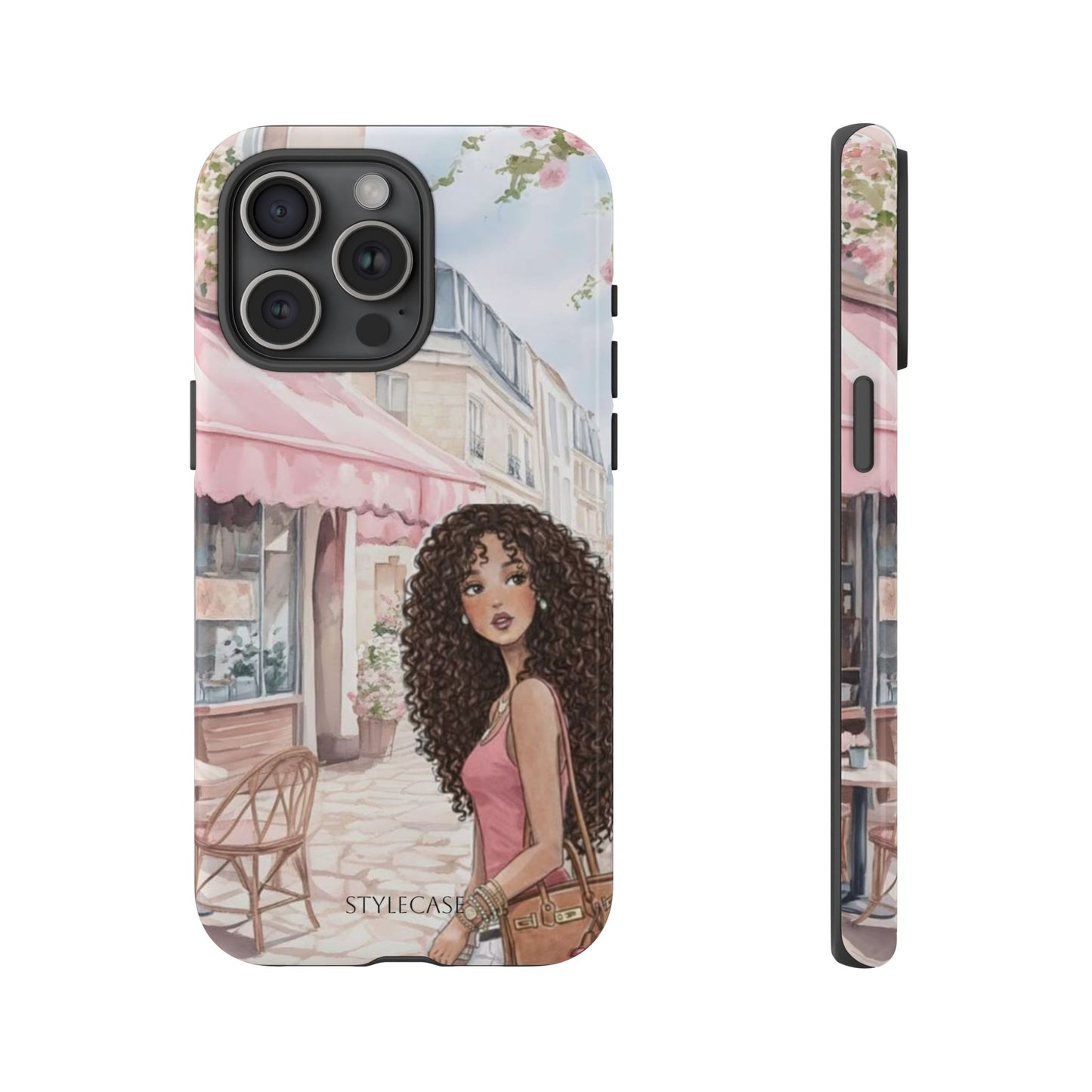 Paris Cafe Phone Case — Curly-Haired Girl Premium Cover