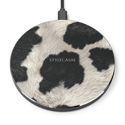 Cow Print Wireless Charger – Stylish Faux Fur Phone Charger