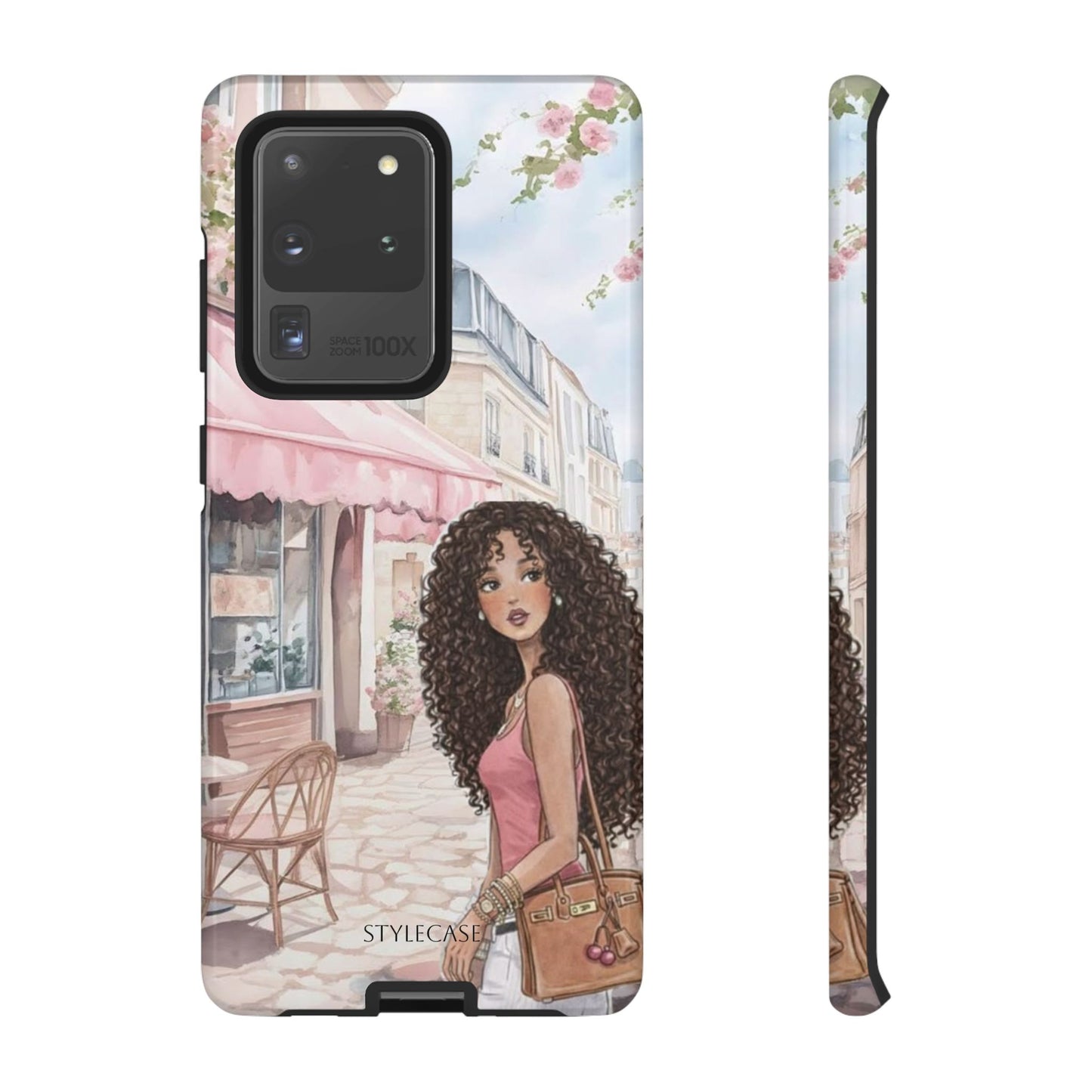 Paris Cafe Phone Case — Curly-Haired Girl Premium Cover