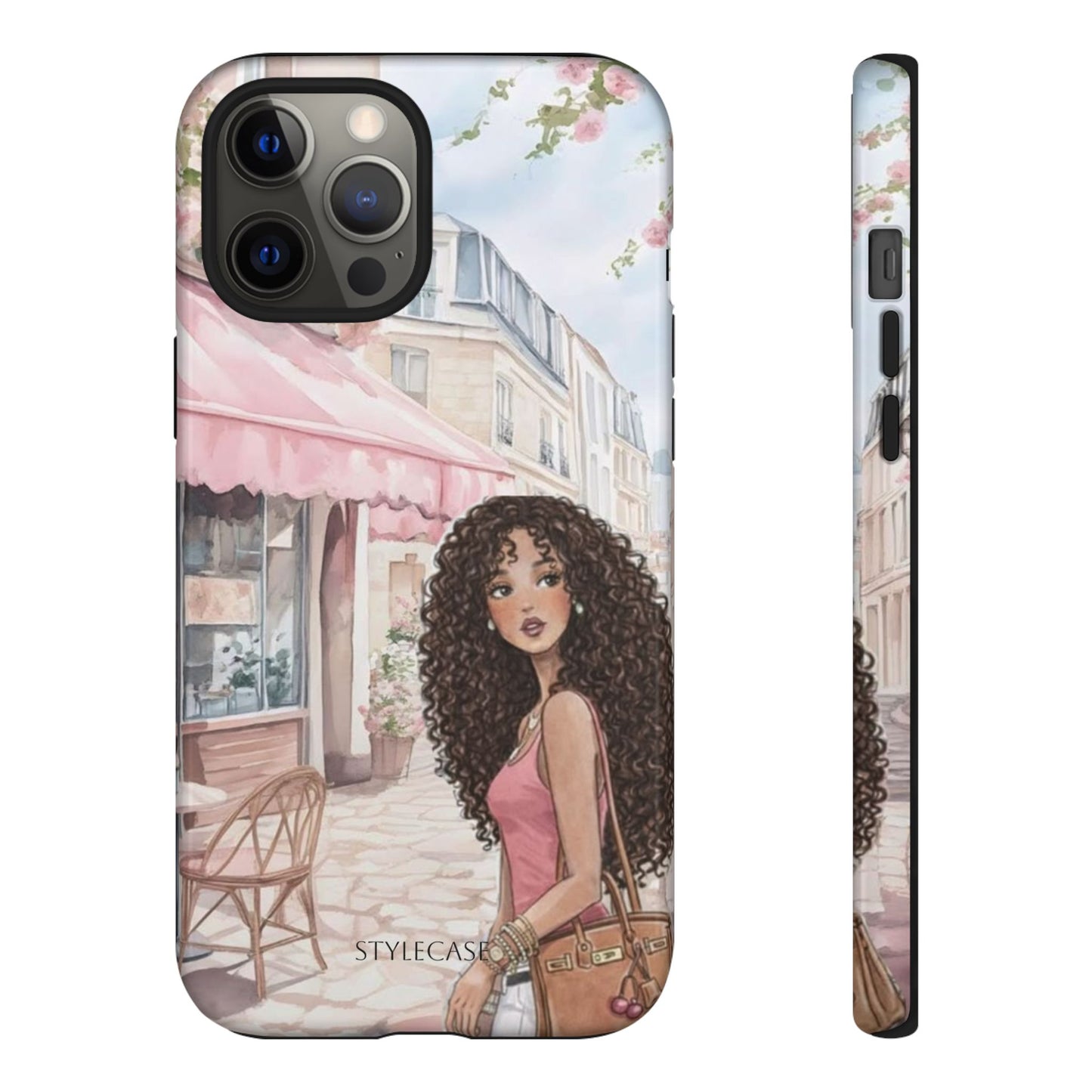 Paris Cafe Phone Case — Curly-Haired Girl Premium Cover