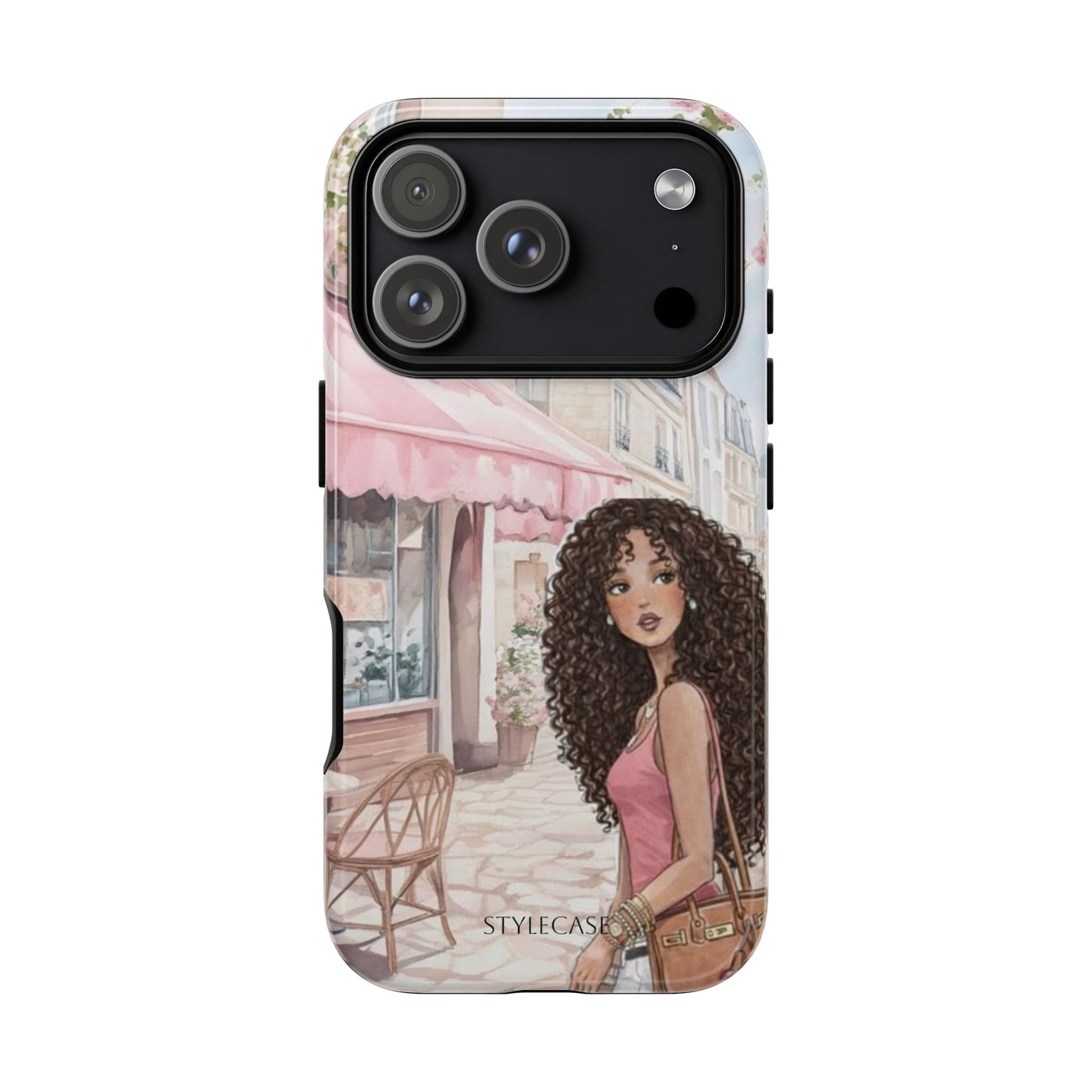 Paris Cafe Phone Case — Curly-Haired Girl Premium Cover