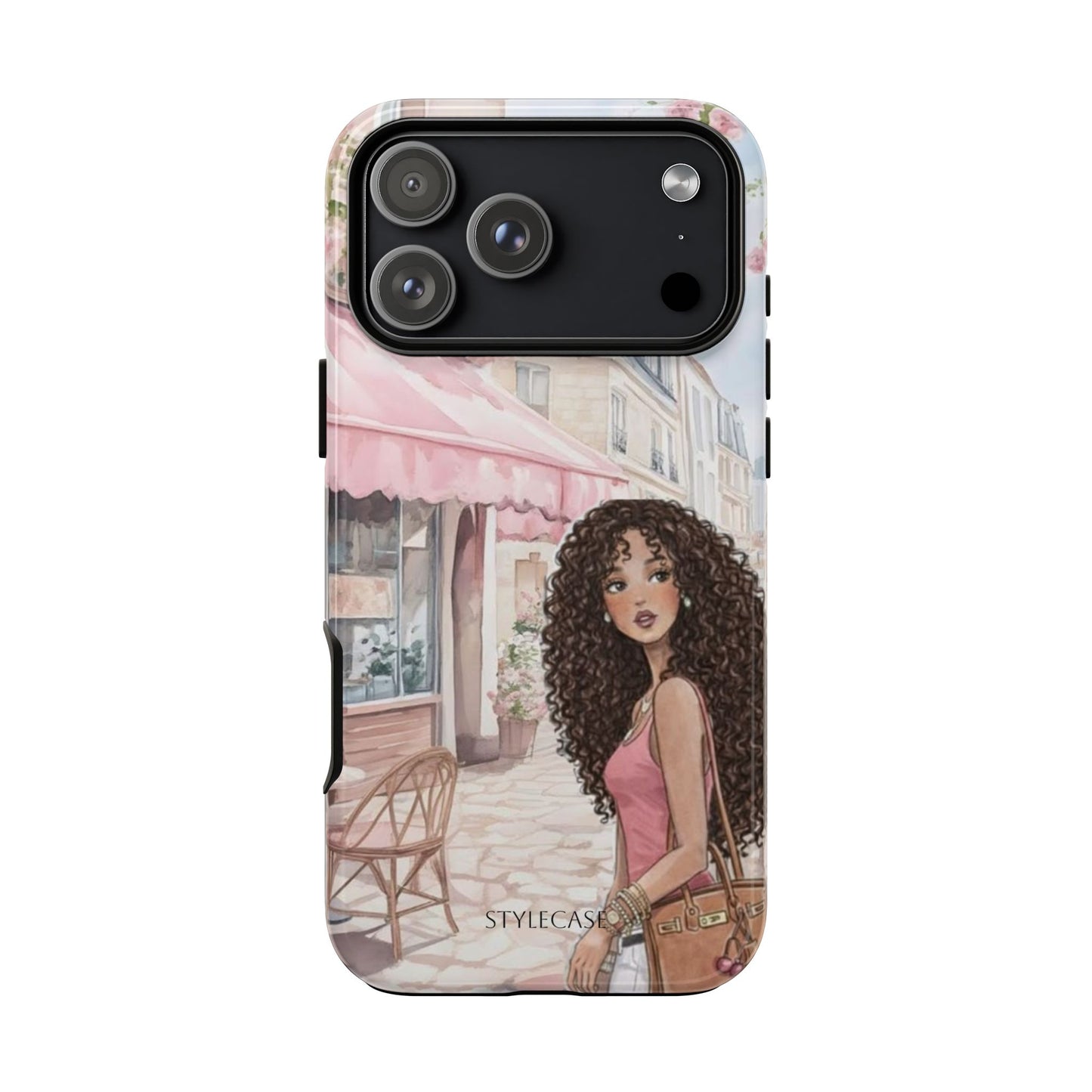 Paris Cafe Phone Case — Curly-Haired Girl Premium Cover