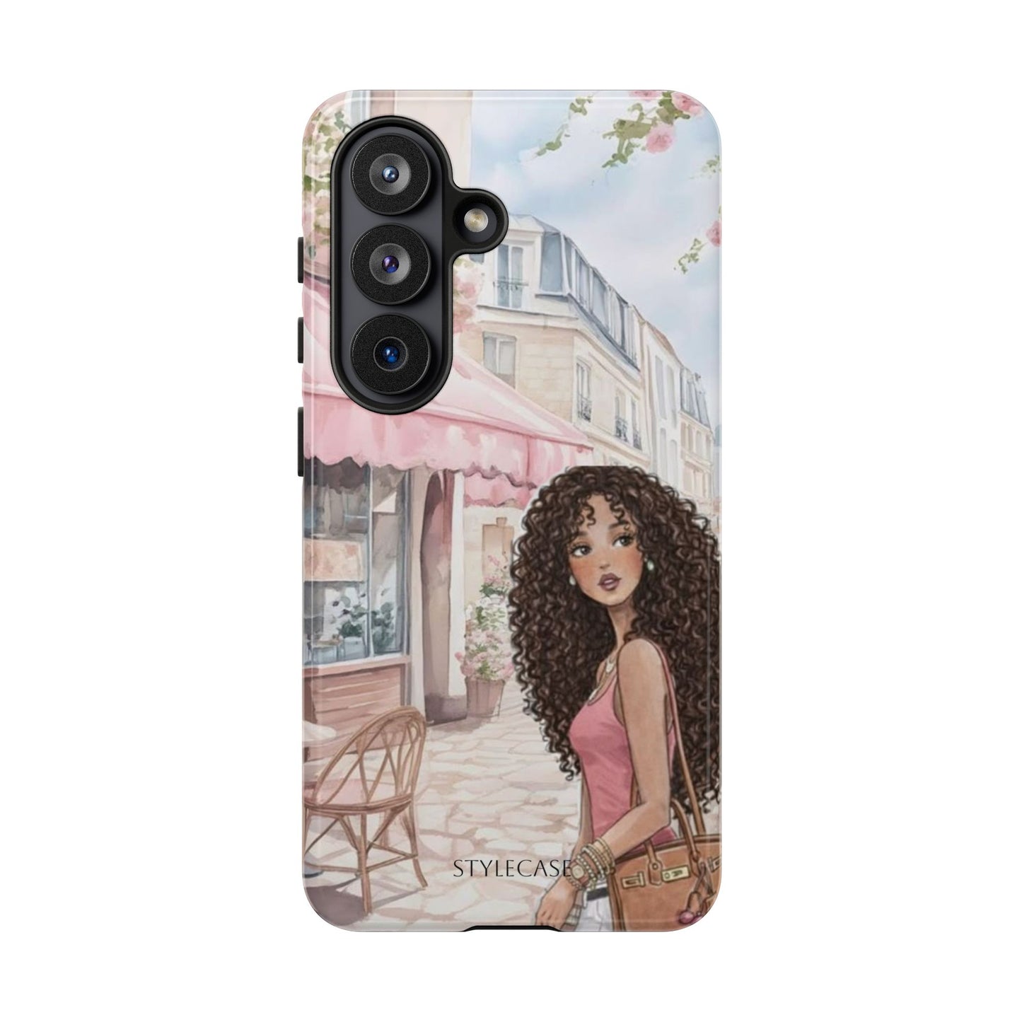 Paris Cafe Phone Case — Curly-Haired Girl Premium Cover