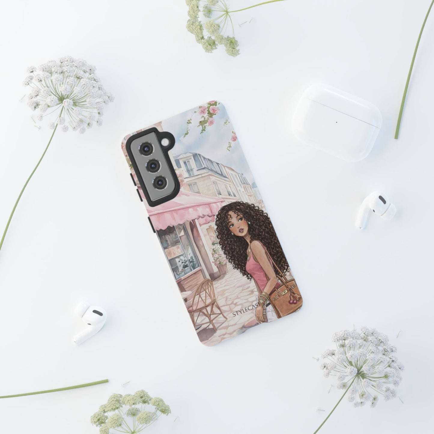 Paris Cafe Phone Case — Curly-Haired Girl Premium Cover