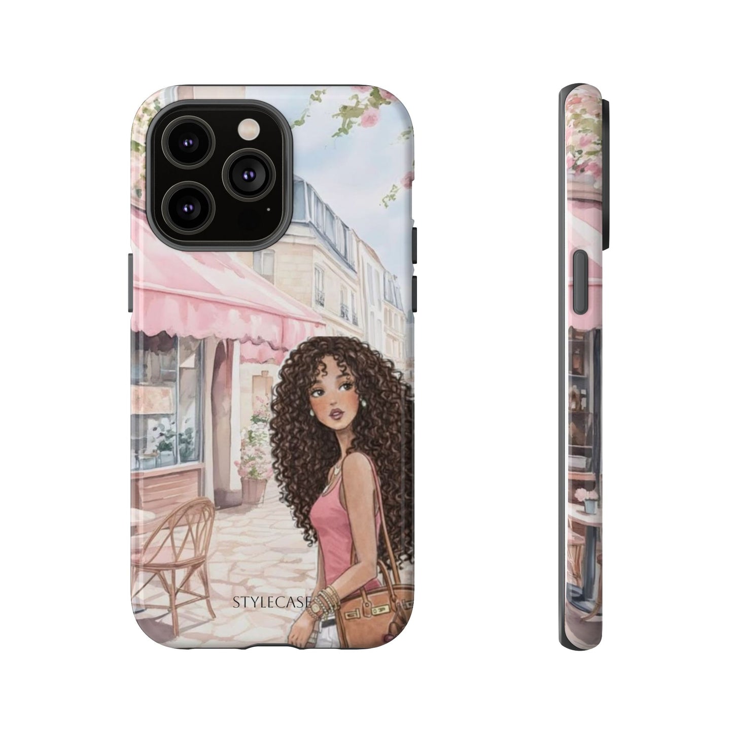 Paris Cafe Phone Case — Curly-Haired Girl Premium Cover