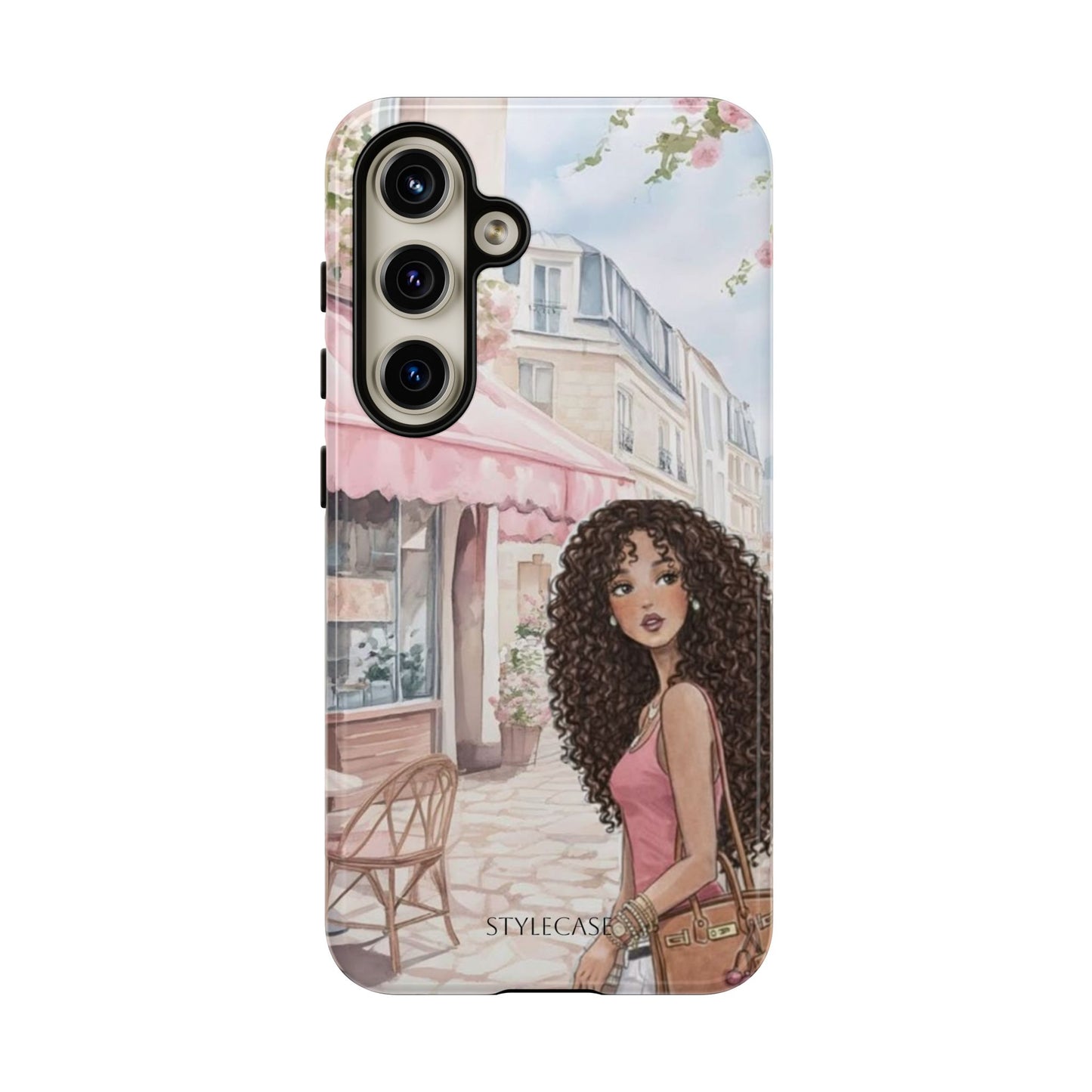 Paris Cafe Phone Case — Curly-Haired Girl Premium Cover