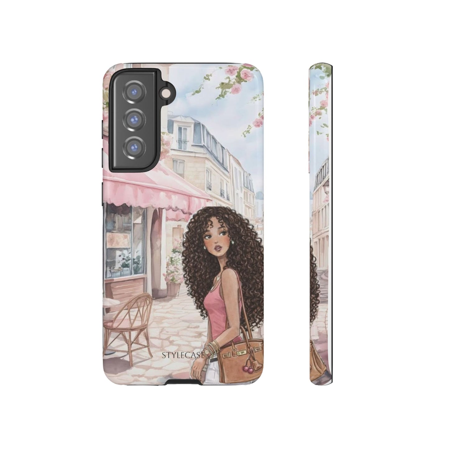 Paris Cafe Phone Case — Curly-Haired Girl Premium Cover