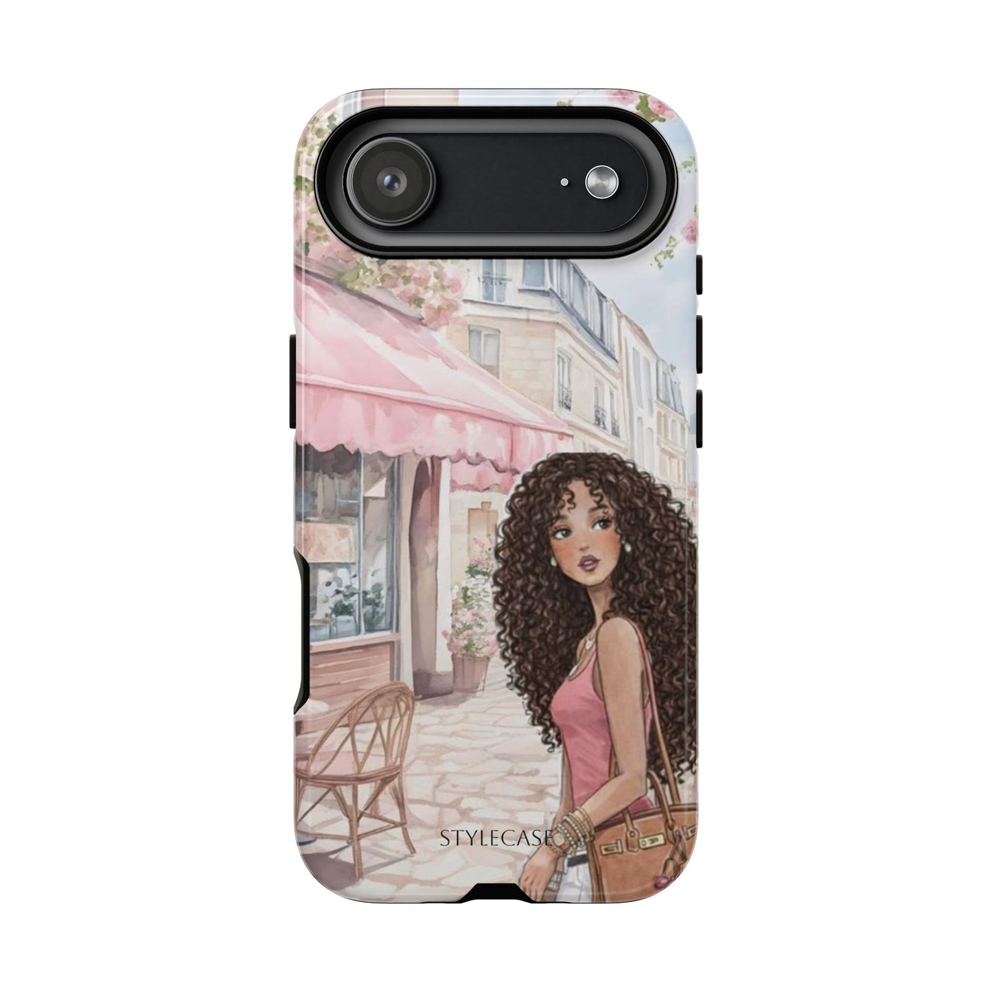 Paris Cafe Phone Case — Curly-Haired Girl Premium Cover