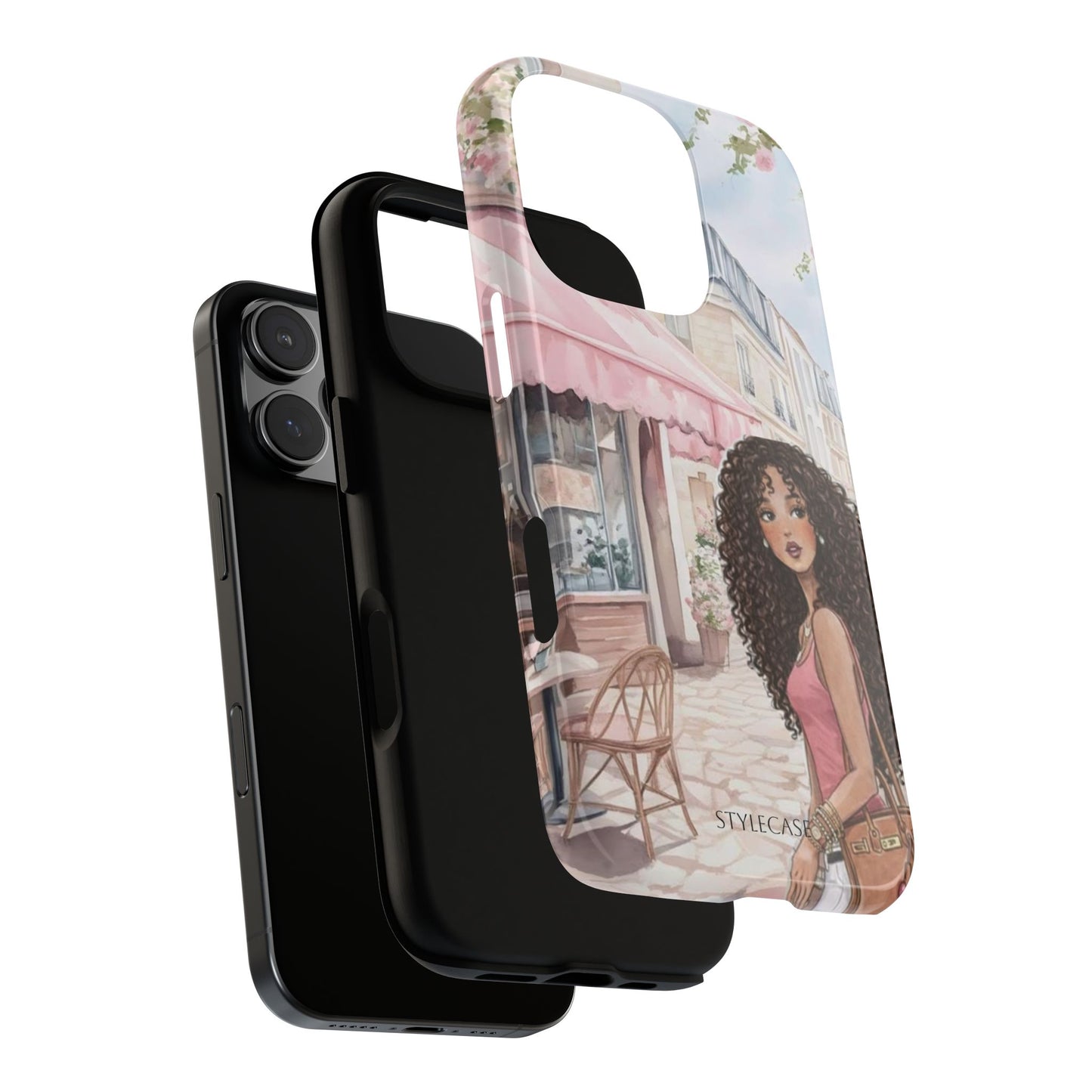 Paris Cafe Phone Case — Curly-Haired Girl Premium Cover